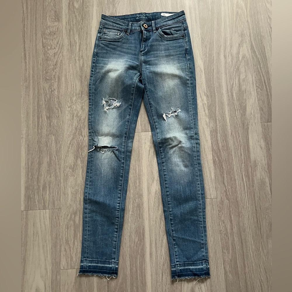 Zara Blue Skinny Jeans with Vintage Distressing size 2